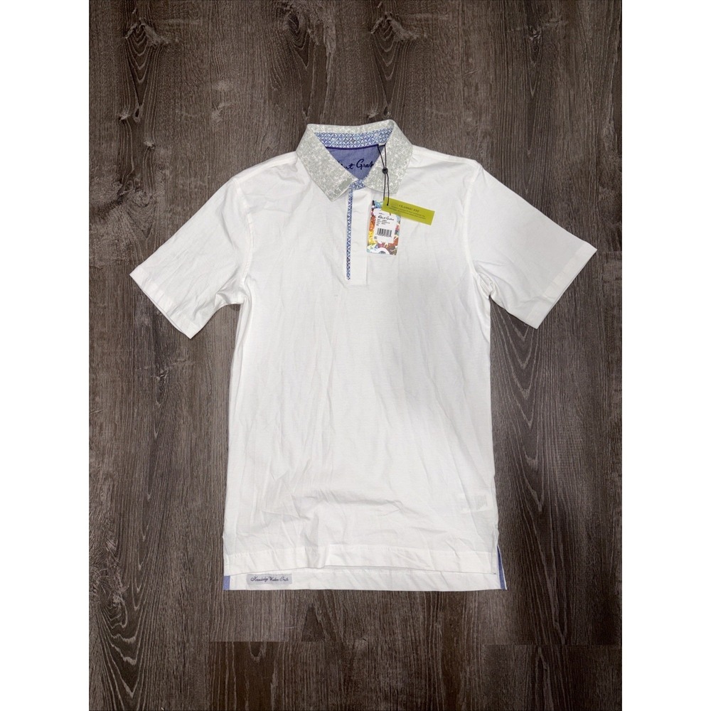Robert Graham Polo White Men's XS Floral Collar Short Sleeve Shirt NWT